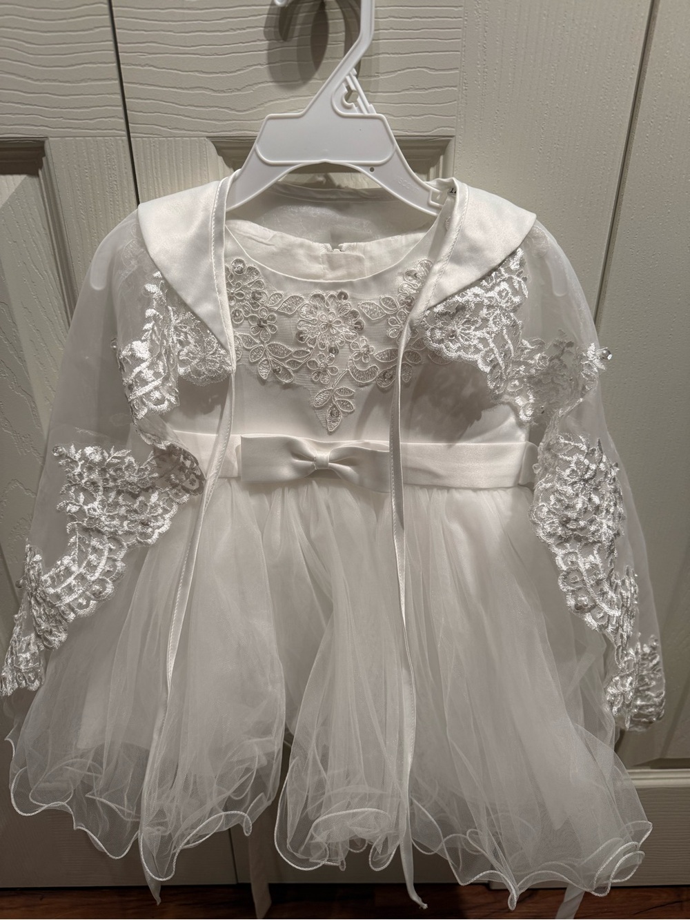 White Lace & Tulle Dress with Bow